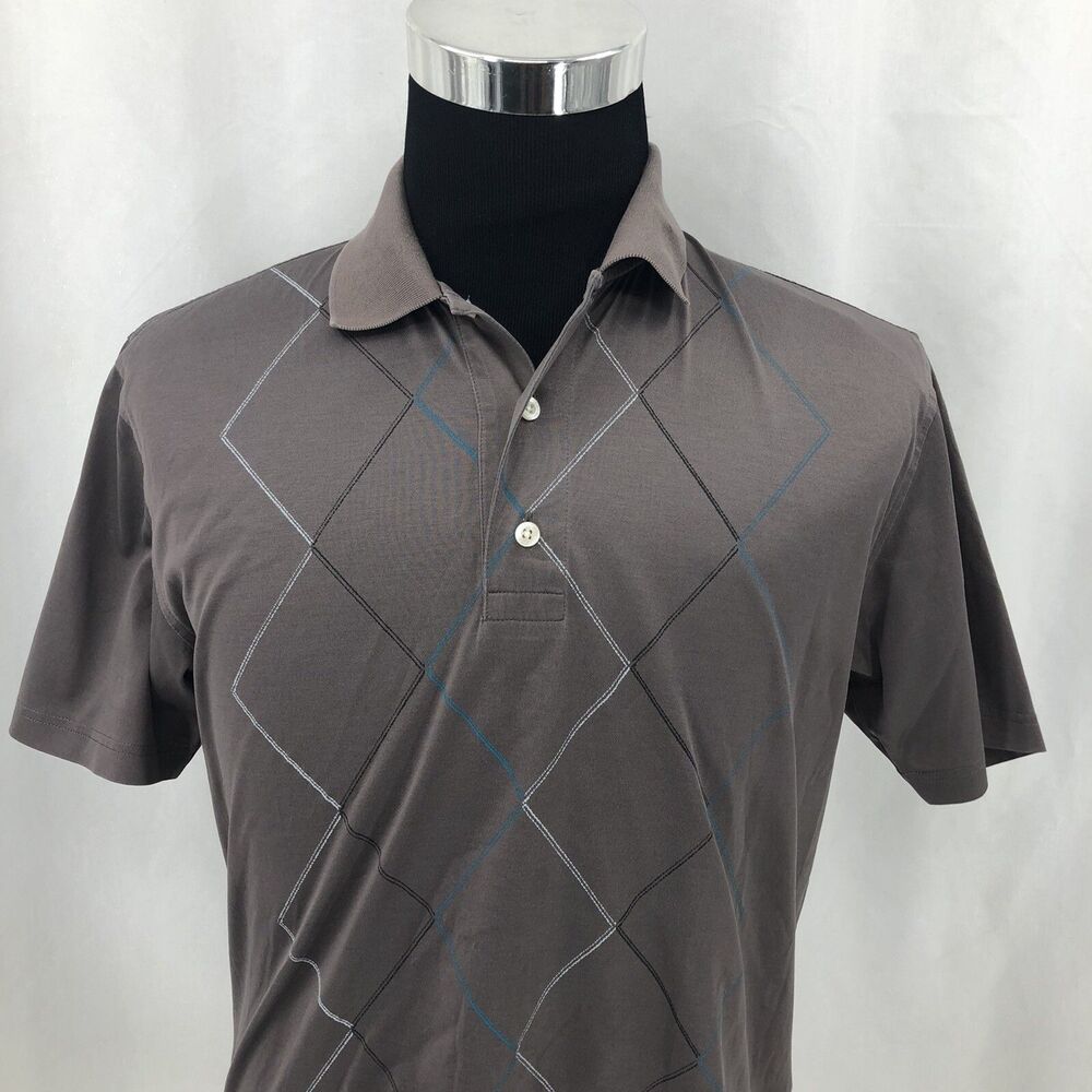Brooks Brothers St Andrews Links Golf Polo Gray Diamond Pattern Shirt Small